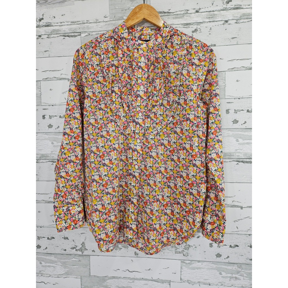 J.Crew Liberty Fabrics Floral Ruffle Front Band Collar Shirt Small Multicolor